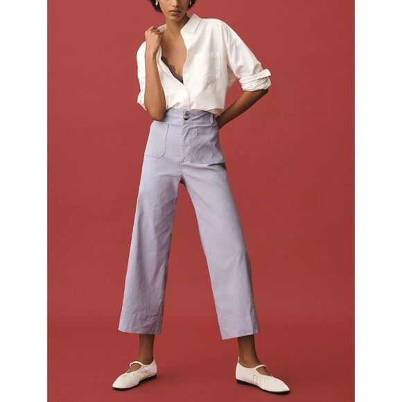 Anthropologie The Colette Cropped Wide-Leg Pants By Maeve Womens 26 Tall Purple